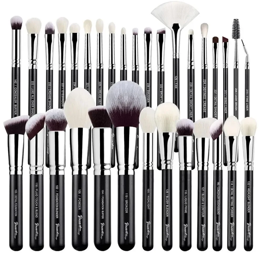 Bueart Design 32Pieces Black Luxury Goat Hair Horse Hair Makeup Brushes